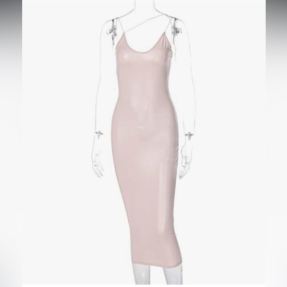 Dresses & Skirts - Nude stretch dress Sexy long bodycon midi sheath tank spaghetti strap slit club
